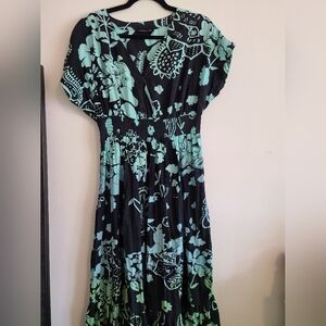 Phool Floral Black and Green Women's Dress. Size PL